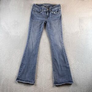 American Eagle Kick Boot Jeans Womens 4 R Blue Stretch Boho